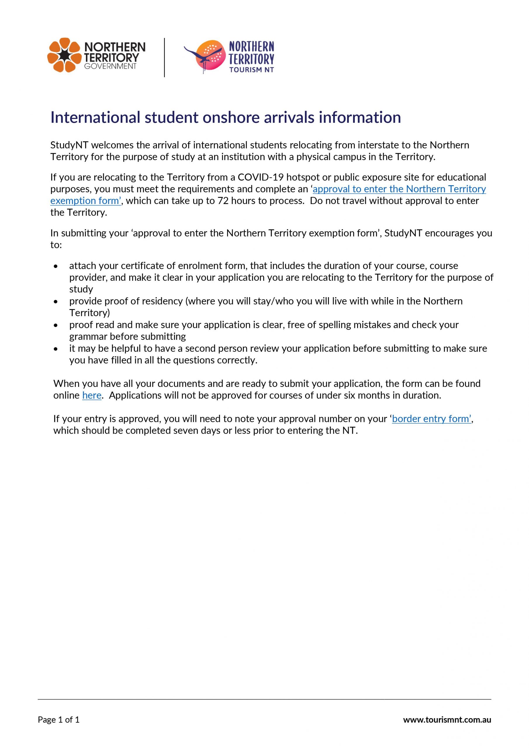 Onshore International Student Arrivals Information - ICAE